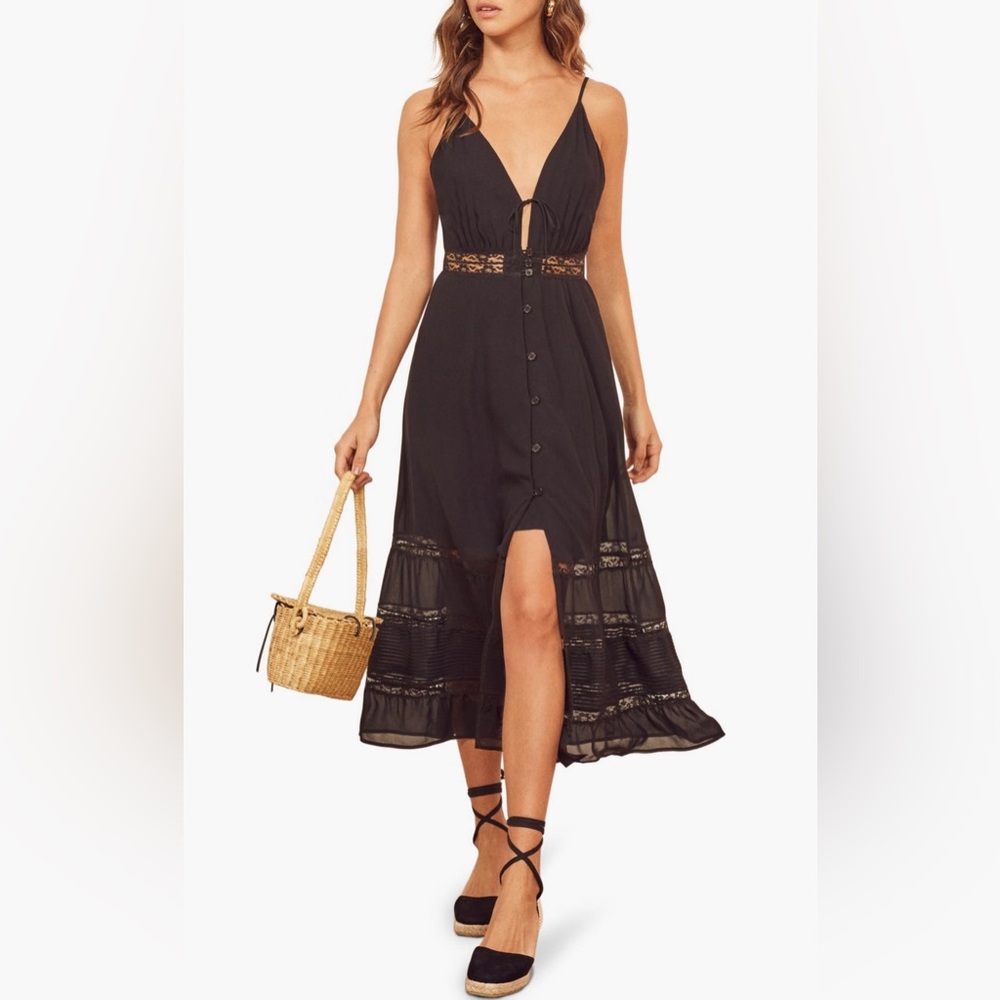 Reformation Shelley Lace Midi Dress Black Size 2